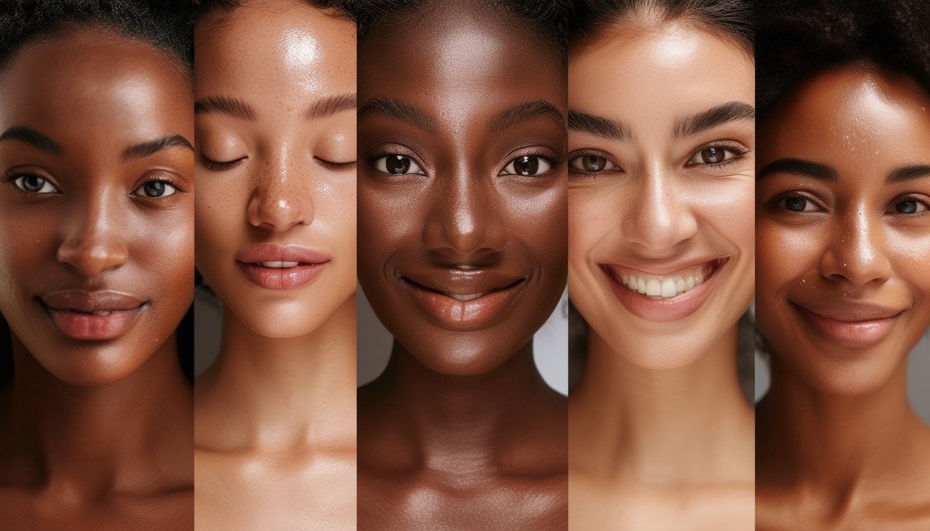 A diverse group of individuals with glowing skin,